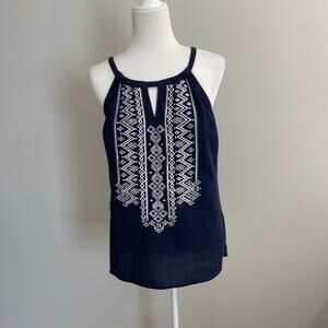 Merona Embroidered Tank Western Festival Top Size Small Navy